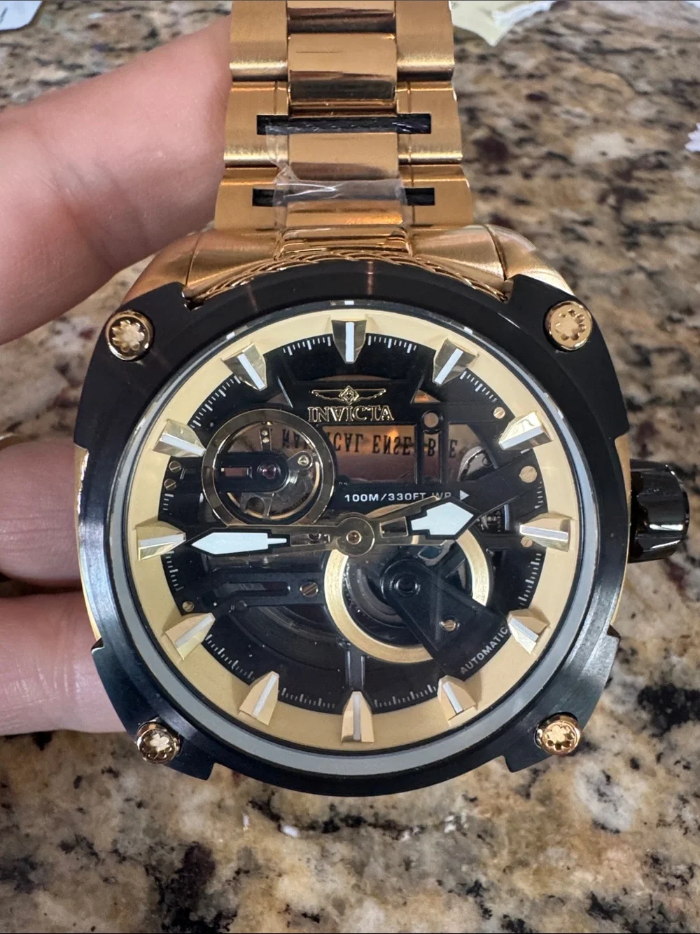 Invicta Bolt Gold and Black Skeleton Automatic Watch model 34958